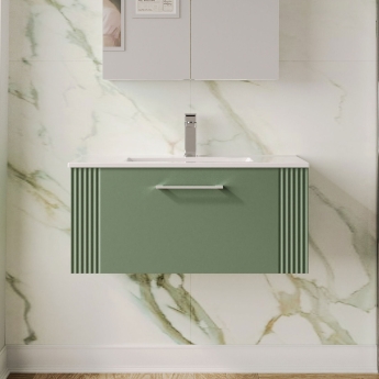 Nuie Deco Wall Hung 1-Drawer Vanity Unit with Basin-2 800mm Wide - Satin Green | Product Image