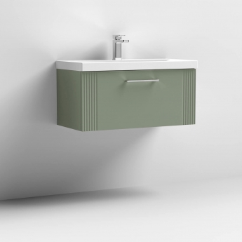 Nuie Deco Wall Hung 1-Drawer Vanity Unit with Basin-3 800mm Wide - Satin Green