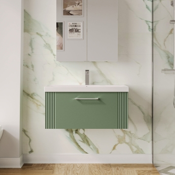 Nuie Deco Wall Hung 1-Drawer Vanity Unit with Basin-3 800mm Wide - Satin Green | Product Image