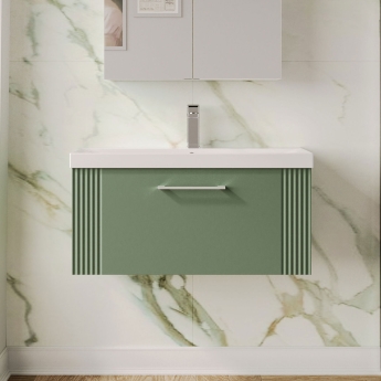 Nuie Deco Wall Hung 1-Drawer Vanity Unit with Basin-3 800mm Wide - Satin Green | Product Image