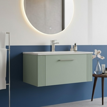 Nuie Deco Wall Hung 1-Drawer Vanity Unit with Basin-4 800mm Wide - Satin Green