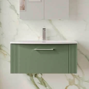 Nuie Deco Wall Hung 1-Drawer Vanity Unit with Basin-4 800mm Wide - Satin Green