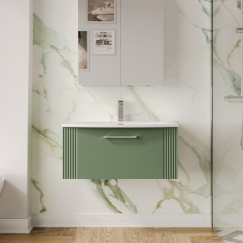 Nuie Deco Wall Hung 1-Drawer Vanity Unit with Basin-4 800mm Wide - Satin Green | Product Image