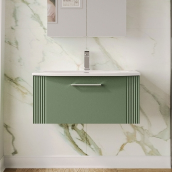 Nuie Deco Wall Hung 1-Drawer Vanity Unit with Basin-4 800mm Wide - Satin Green | Product Image