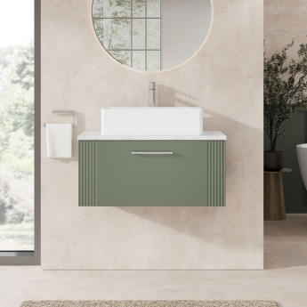 Nuie Deco Wall Hung 1-Drawer Vanity Unit with Bellato Grey Worktop 800mm Wide - Satin Green | Product Image