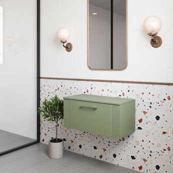 Nuie Deco Wall Hung 1-Drawer Vanity Unit with Worktop 800mm Wide - Satin Green