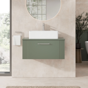 Nuie Deco Wall Hung 1-Drawer Vanity Unit with Worktop 800mm Wide - Satin Green | Product Image