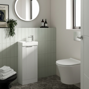 Nuie Deco Compact Floor Standing 1-Door Vanity Unit with Basin 400mm Wide - Satin White