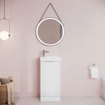 Nuie Deco Compact Floor Standing 1-Door Vanity Unit with Basin 400mm Wide - Satin White | Product Image