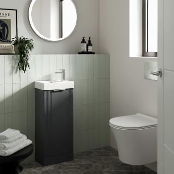 Nuie Deco Compact Floor Standing 1-Door Vanity Unit with Basin 400mm Wide - Satin Anthracite