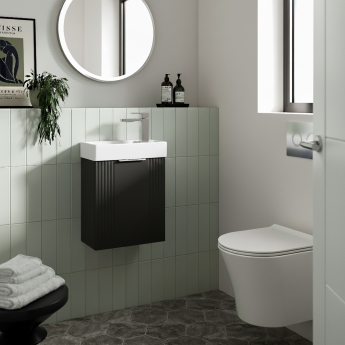 Nuie Deco Compact Wall Hung 1-Door Vanity Unit with Basin 400mm Wide - Satin Anthracite