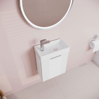Nuie Deco Compact Wall Hung 1-Door Vanity Unit with Basin 400mm Wide - Satin White | Product Image