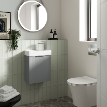 Nuie Deco Compact Wall Hung 1-Door Vanity Unit with Basin 400mm Wide - Satin Grey | Product Image