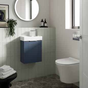 Nuie Deco Compact Wall Hung 1-Door Vanity Unit with Basin 400mm Wide - Satin Blue