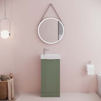Nuie Deco Compact Floor Standing 1-Door Vanity Unit with Basin 400mm Wide - Satin Green | Product Image