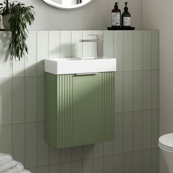 Nuie Deco Compact Wall Hung 1-Door Vanity Unit with Basin 400mm Wide - Satin Green