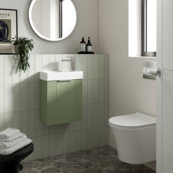 Nuie Deco Compact Wall Hung 1-Door Vanity Unit with Basin 400mm Wide - Satin Green