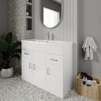 Nuie Eden Floor Standing 3-Door Vanity Unit and Basin-2 Gloss White - 1000mm Wide