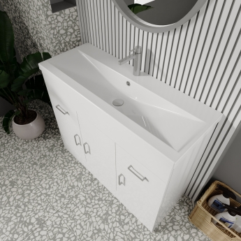 Nuie Eden Floor Standing 3-Door Vanity Unit and Basin-1 Gloss White - 1000mm Wide