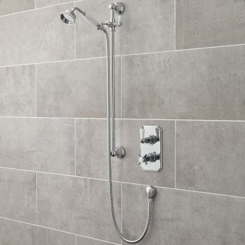 Nuie Edwardian Twin Square Thermostatic Concealed Shower Valve with Slider Rail Kit - Chrome