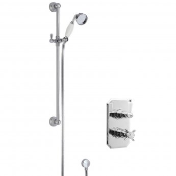 Nuie Edwardian Twin Square Thermostatic Concealed Shower Valve with Slider Rail Kit - Chrome