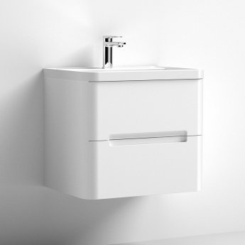 Nuie Elbe Wall Hung 2-Drawer Vanity Unit with Polymarble Basin 600mm Wide - Satin White