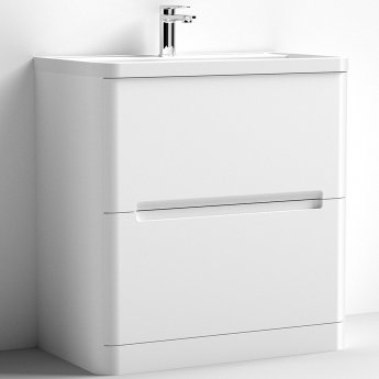 Nuie Elbe Floor Standing 2-Drawer Vanity Unit with Polymarble Basin 800mm Wide - Satin White