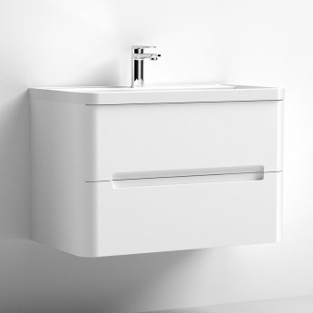 Nuie Elbe Wall Hung 2-Drawer Vanity Unit with Polymarble Basin 800mm Wide - Satin White