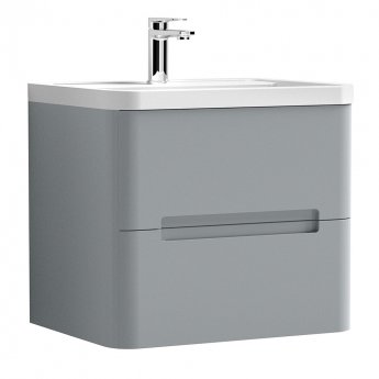 Nuie Elbe Wall Hung 2-Drawer Vanity Unit with Polymarble Basin 600mm Wide - Satin Grey