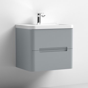 Nuie Elbe Wall Hung 2-Drawer Vanity Unit with Ceramic Basin 600mm Wide - Satin Grey