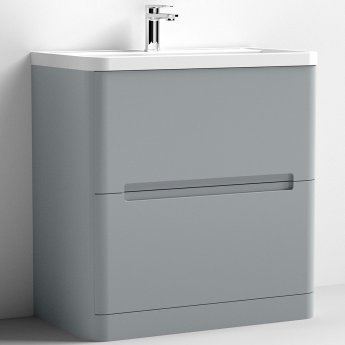 Nuie Elbe Floor Standing 2-Drawer Vanity Unit with Polymarble Basin 800mm Wide - Satin Grey