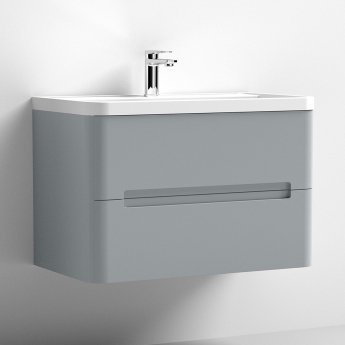 Nuie Elbe Wall Hung 2-Drawer Vanity Unit with Ceramic Basin 800mm Wide - Satin Grey