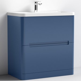 Nuie Elbe Floor Standing 2-Drawer Vanity Unit with Ceramic Basin 800mm Wide - Satin Blue