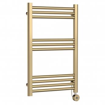 Nuie Electric Round Heated Towel Rail 840mm H x 500mm W - Brushed Brass
