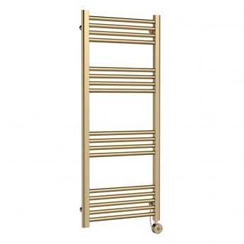 Nuie Electric Round Heated Towel Rail 1213mm H x 500mm W - Brushed Brass