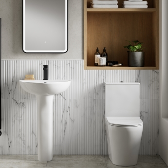Nuie Fenton Rimless Open Back Close Coupled Toilet with Push Button Cistern - Soft Close Seat | Product Image