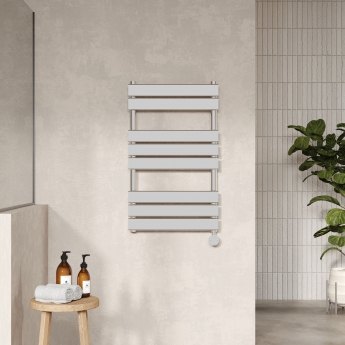 Nuie Flat Panel Electric Towel Rail 840mm H x 500mm W - Chrome | Product Image
