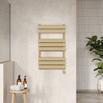 Nuie Flat Panel Electric Towel Rail 840mm H x 500mm W - Brushed Brass