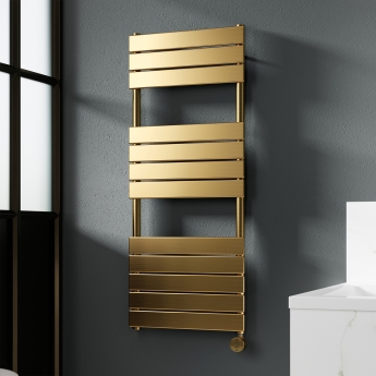 Nuie Flat Panel Brushed Brass Electric Heated Towel Rail