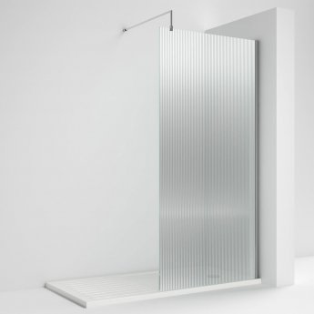 Nuie Fluted Wet Room Screen 1850mm High x 800mm Wide with Support Bar 8mm Glass - Polished Chrome