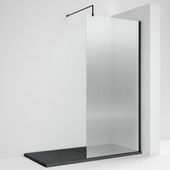 Nuie Fluted Black 1850mm Wet Room Glass Shower Screen