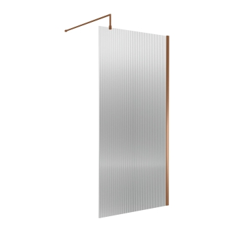 Nuie Fluted Wet Room Screen 1850mm High x 1000mm Wide with Support Bar 8mm Glass - Brushed Bronze | Product Image