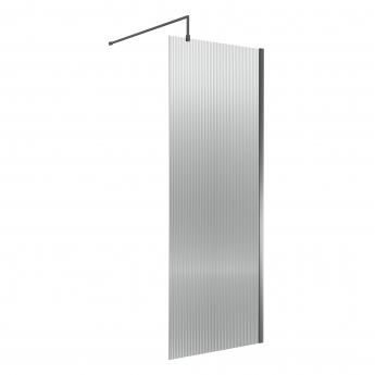 Nuie Fluted Wet Room Screen 1850mm High x 800mm Wide with Support Bar 8mm Glass - Brushed Pewter | Product Image