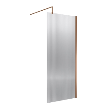 Nuie Fluted Wet Room Screen 1850mm High x 900mm Wide with Support Bar 8mm Glass - Brushed Bronze | Product Image