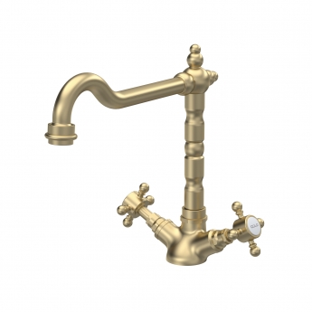 Nuie French Classic Kitchen Sink Mixer Tap Dual Handle - Brushed Brass