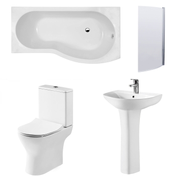 Nuie Freya Complete Bathroom Suite with B-Shaped Shower Bath 1700mm - Right Handed | Product Image