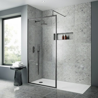 Nuie Full Outer Frame Brushed Pewter 1850mm Wet Room Glass Shower Screen | Product Image