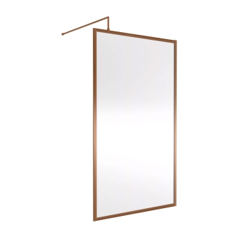 Nuie Full Outer Framed Wetroom Screen 1100mm W x 1850mm H with Support Bar 8mm Glass - Brushed Bronze | Product Image