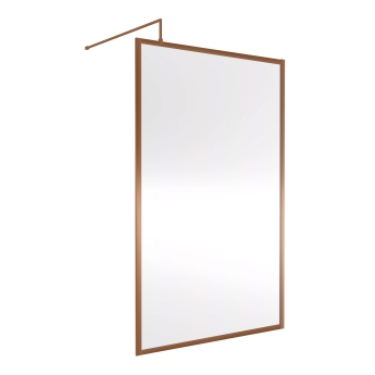 Nuie Full Outer Framed Wetroom Screen 1200mm W x 1850mm H with Support Bar 8mm Glass - Brushed Bronze | Product Image