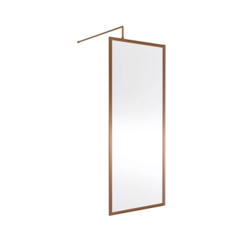 Nuie Full Outer Framed Wetroom Screen 760mm W x 1850mm H with Support Bar 8mm Glass - Brushed Bronze | Product Image